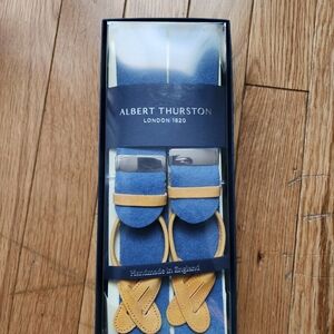 Albert Thurston Ice Blue Wool and Tan Leather Suspenders